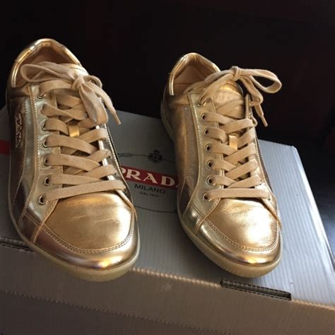 prada gold shoes|prada gold leather sneakers.